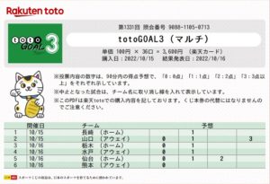 2022年10月15・16日のtoto予想と結果